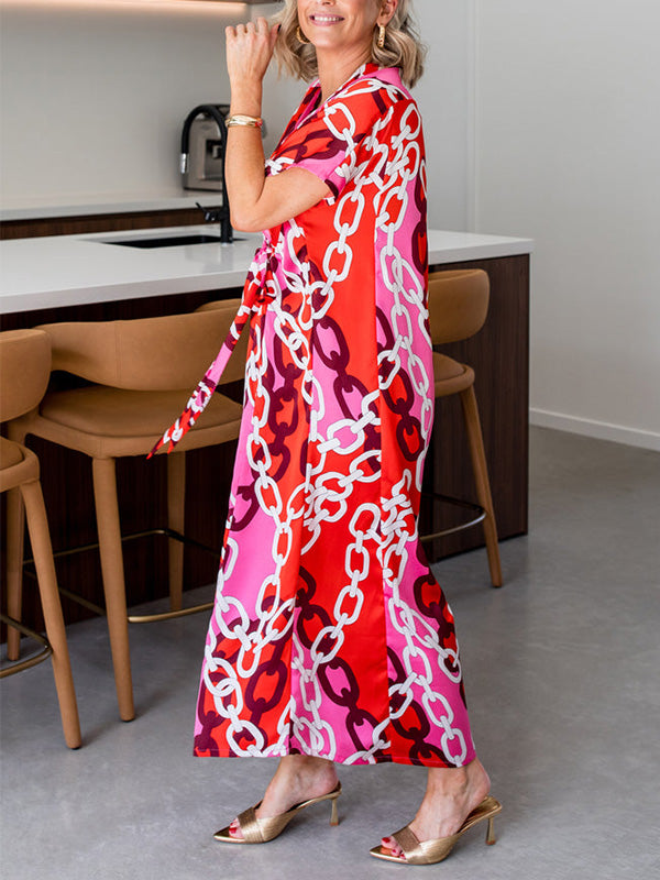 NEW🔥 V Neck Printed Satin Dress- Tax Free