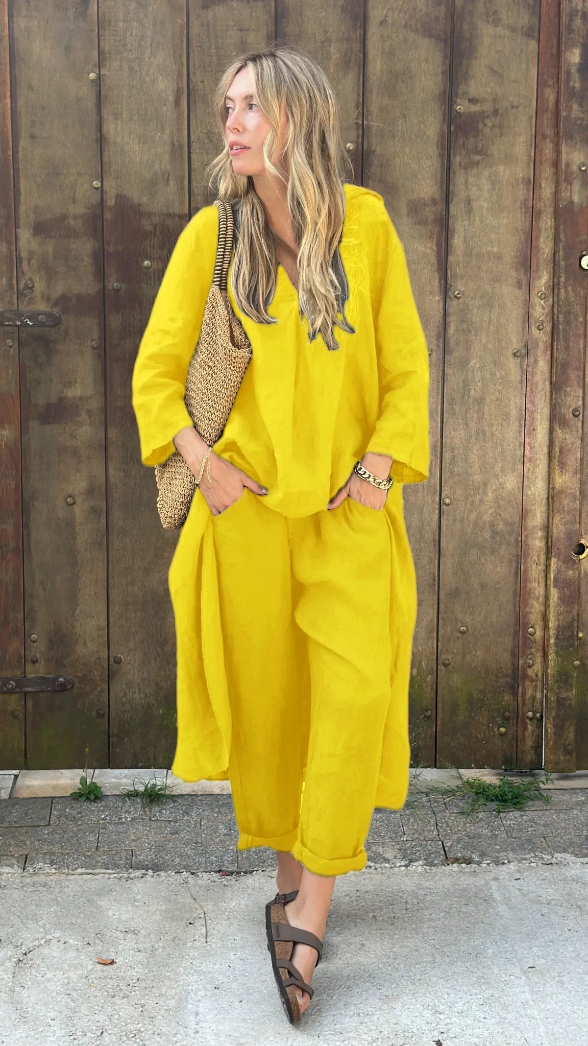Comfortable Cotton and linen casual solid color 2-piece Set(Buy 2 Free Shipping)
