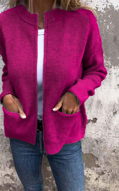 CLEARANCE SALE🔥 Round Neck Zipper Knitted Jacket