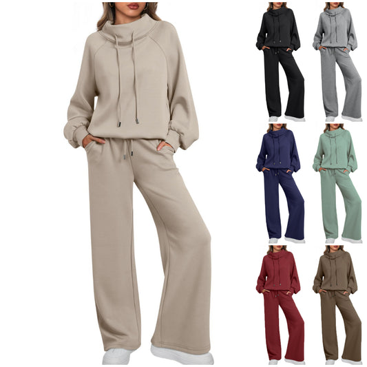 🎄Christmas Clearance 🔥 Women's Oversized Two-Piece Round Neck Drawstring Sweatshirt Wide Leg Sweatpants Casual Suit