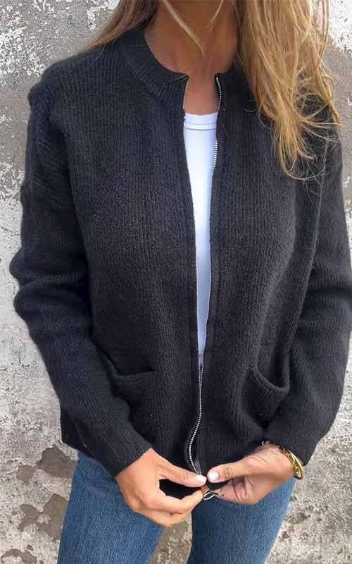 CLEARANCE SALE🔥 Round Neck Zipper Knitted Jacket