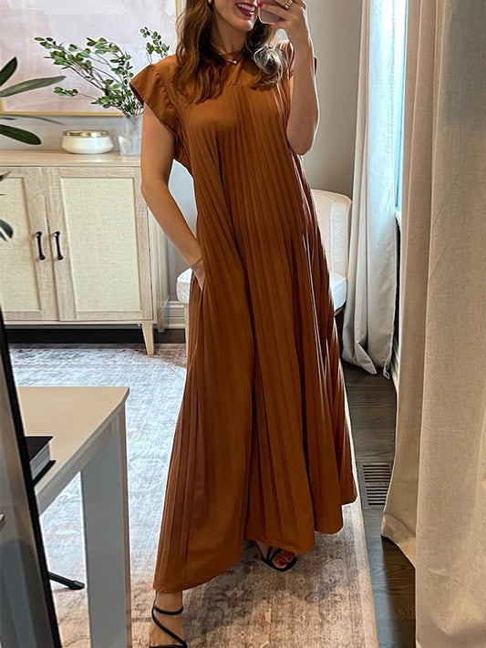 CLEARANCE🔥 Round Neck Casual Pleated Dress