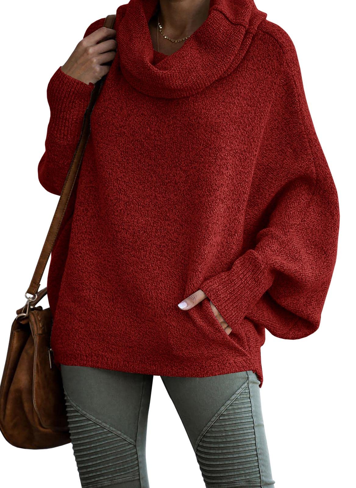 Women's Cowl Neck Batwing Sleeve Pullover Sweater